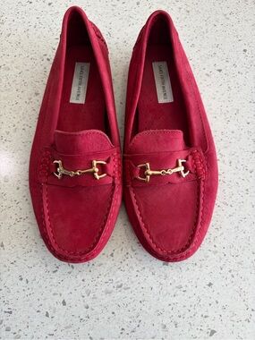 Saks Fifth Avenue Red Suede Horsebit Loafers